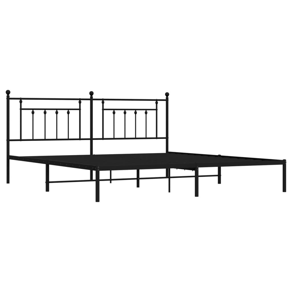 Black Metal Bed Frame with Headboard - 200x200cm (Mattress Not Included)