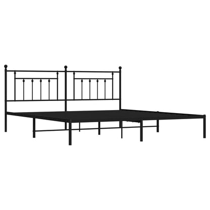 Black Metal Bed Frame with Headboard - 200x200cm (Mattress Not Included)