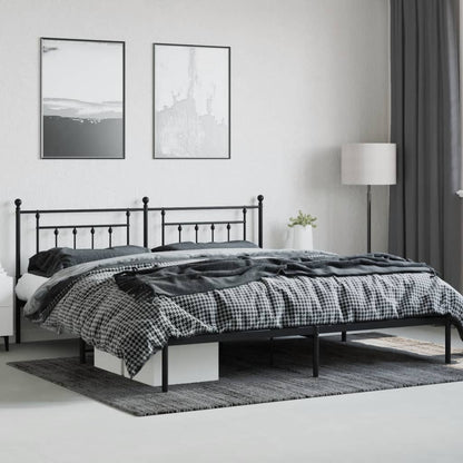 Black Metal Bed Frame with Headboard - 200x200cm (Mattress Not Included)