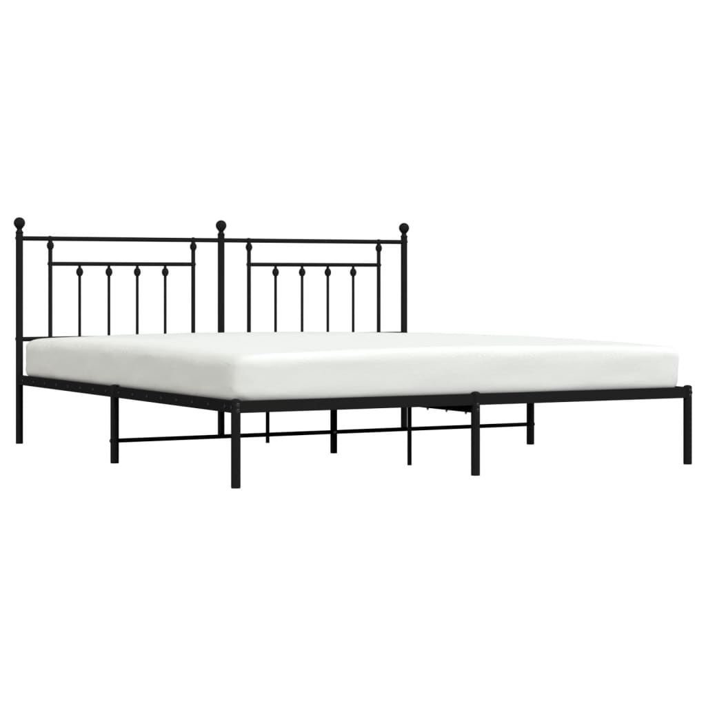 Black Metal Bed Frame with Headboard - 200x200cm (Mattress Not Included)