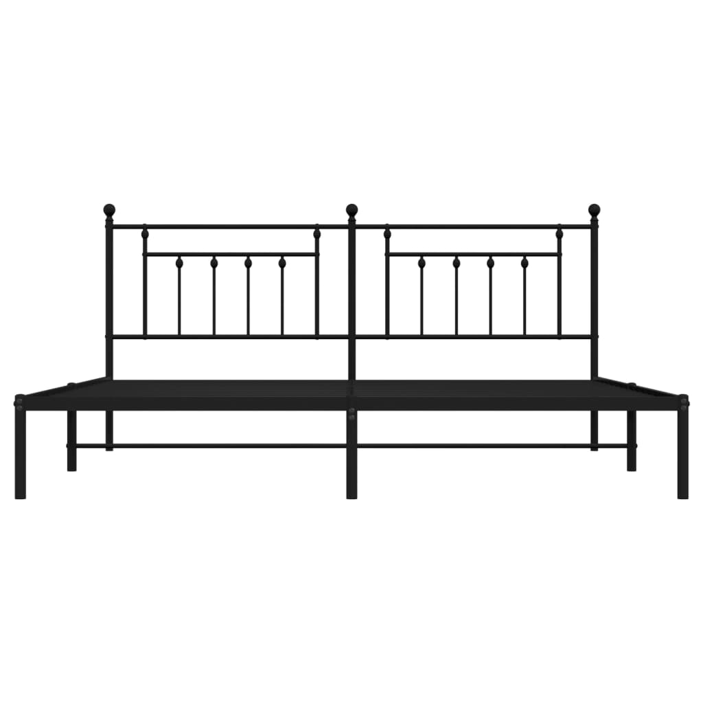 Black Metal Bed Frame with Headboard - 200x200cm (Mattress Not Included)