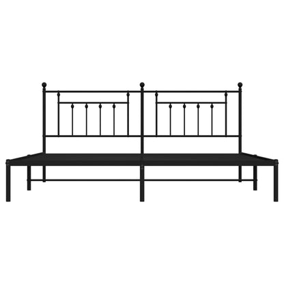 Black Metal Bed Frame with Headboard - 200x200cm (Mattress Not Included)