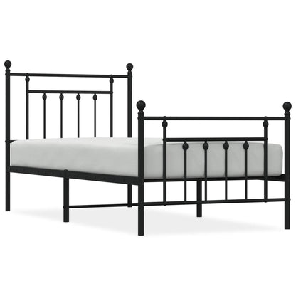 Black Metal Bed Frame with Footboard 80x200cm – No Mattress Included