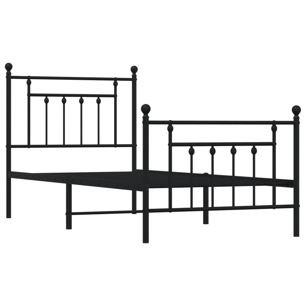 Black Metal Bed Frame with Footboard 80x200cm – No Mattress Included