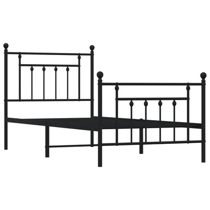 Black Metal Bed Frame with Footboard 80x200cm – No Mattress Included