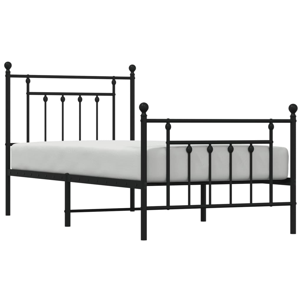 Black Metal Bed Frame with Footboard 80x200cm – No Mattress Included