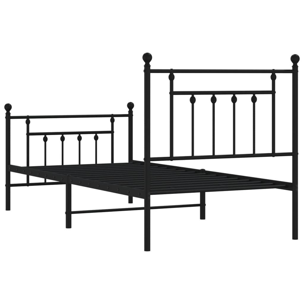 Black Metal Bed Frame with Footboard 80x200cm – No Mattress Included