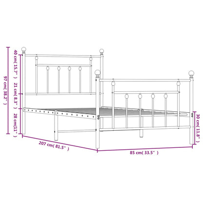 Black Metal Bed Frame with Footboard 80x200cm – No Mattress Included