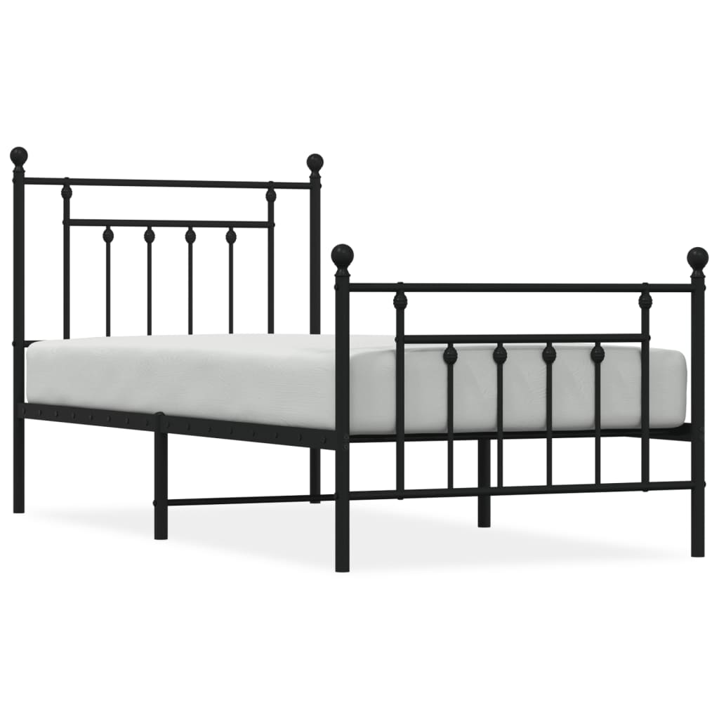 Stylish Black Metal Bed Frame with Footboard, 90x200cm
