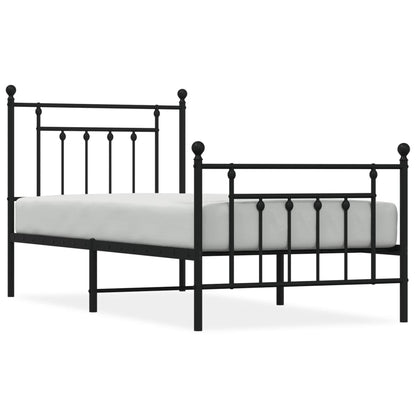 Stylish Black Metal Bed Frame with Footboard, 90x200cm