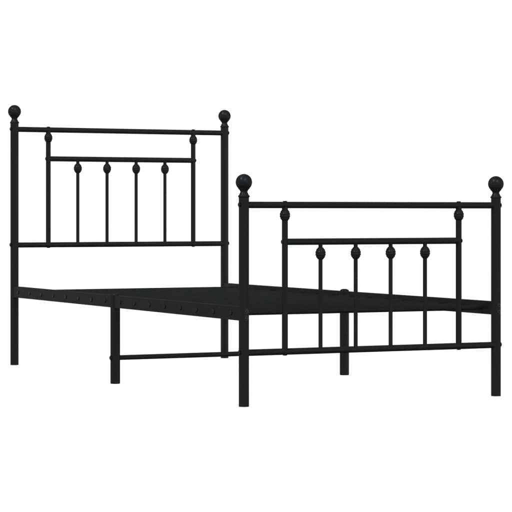 Stylish Black Metal Bed Frame with Footboard, 90x200cm