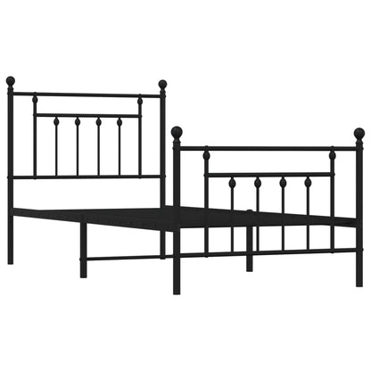 Stylish Black Metal Bed Frame with Footboard, 90x200cm