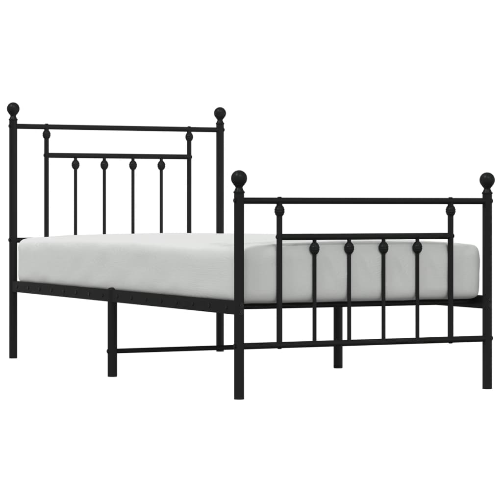Stylish Black Metal Bed Frame with Footboard, 90x200cm