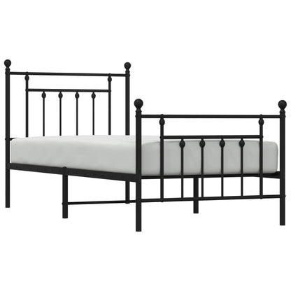 Stylish Black Metal Bed Frame with Footboard, 90x200cm