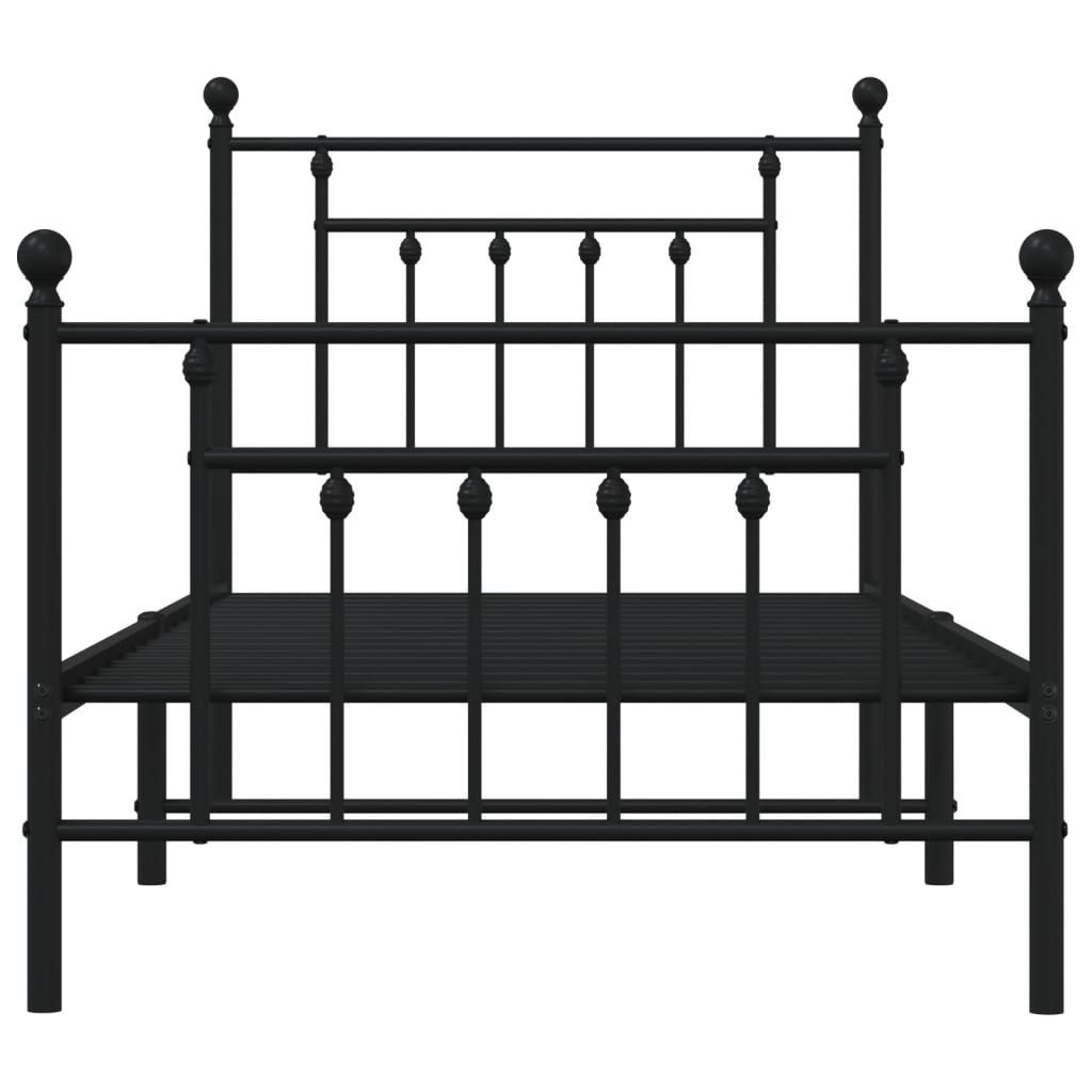 Stylish Black Metal Bed Frame with Footboard, 90x200cm