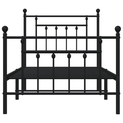 Stylish Black Metal Bed Frame with Footboard, 90x200cm