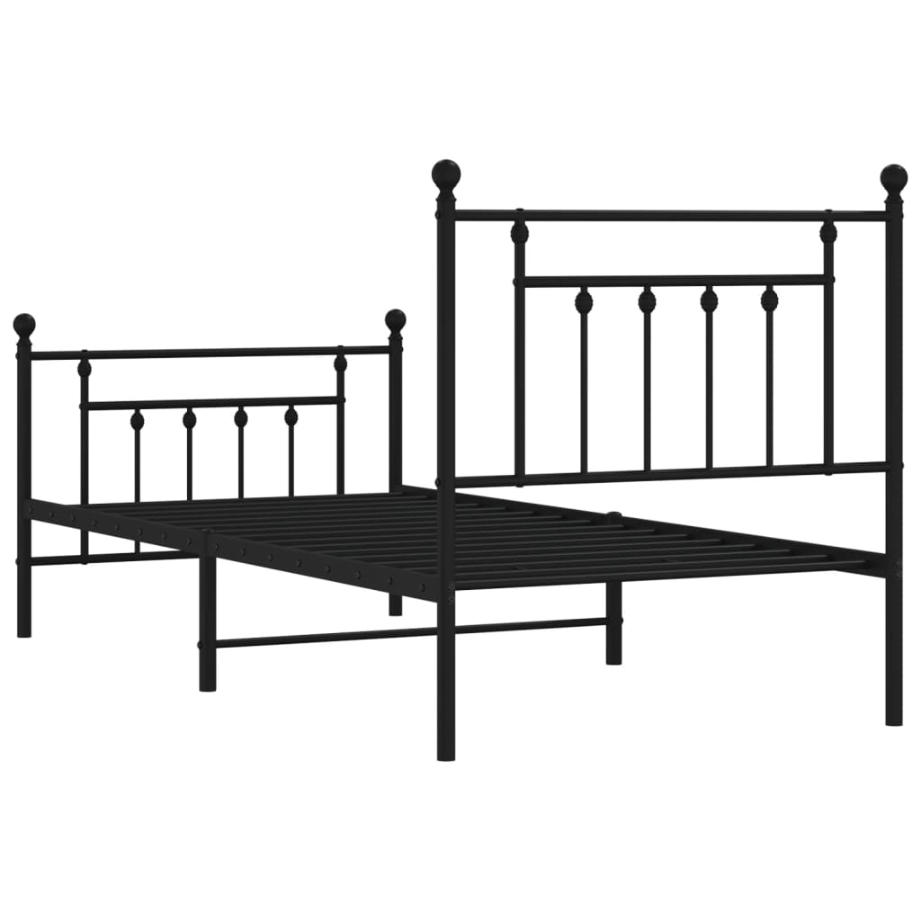 Stylish Black Metal Bed Frame with Footboard, 90x200cm
