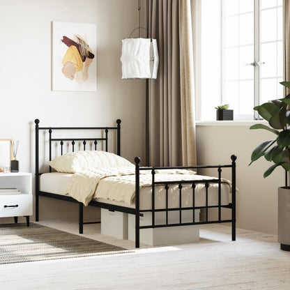 Stylish Black Metal Bed Frame with Footboard, 90x200cm