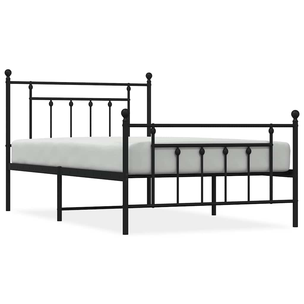 Sleek Black Metal Bed Frame with Footboard, 100x200cm, No Mattress