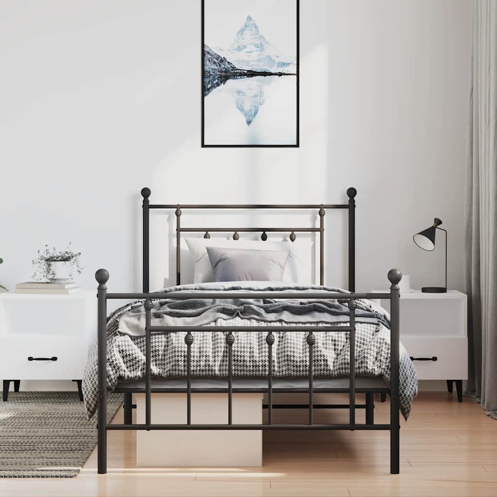 Sleek Black Metal Bed Frame with Footboard, 100x200cm, No Mattress