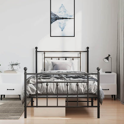 Sleek Black Metal Bed Frame with Footboard, 100x200cm, No Mattress