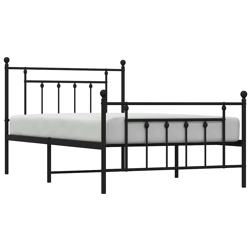 Sleek Black Metal Bed Frame with Footboard, 100x200cm, No Mattress