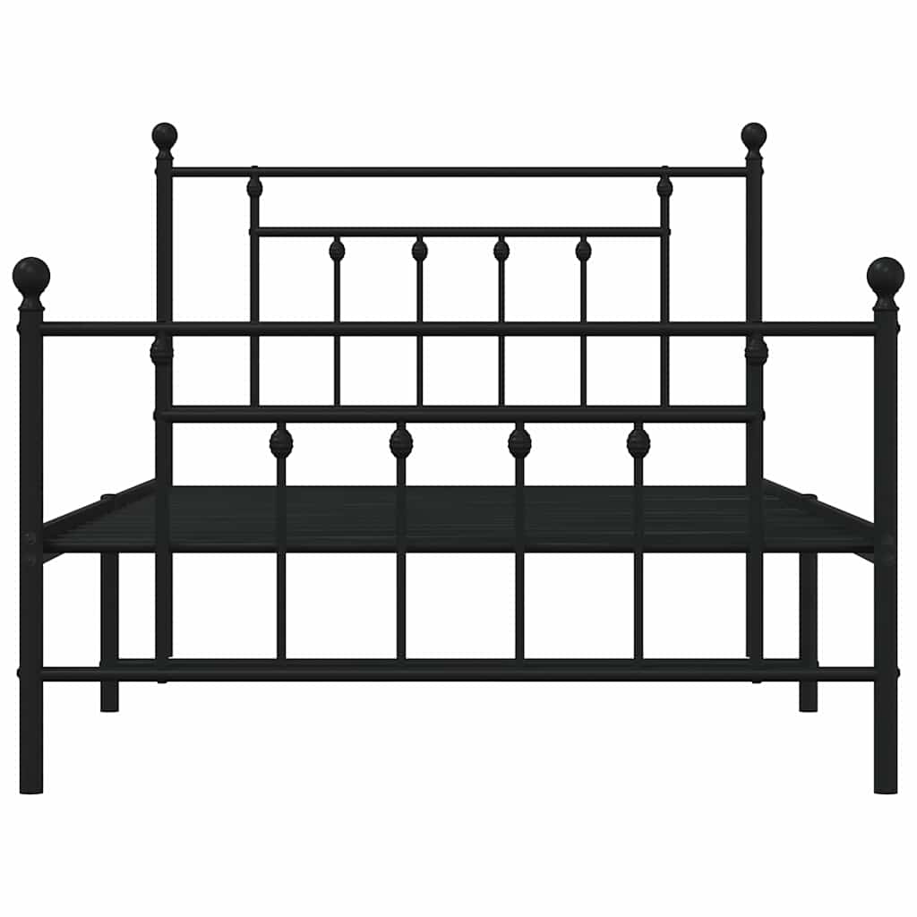 Sleek Black Metal Bed Frame with Footboard, 100x200cm, No Mattress