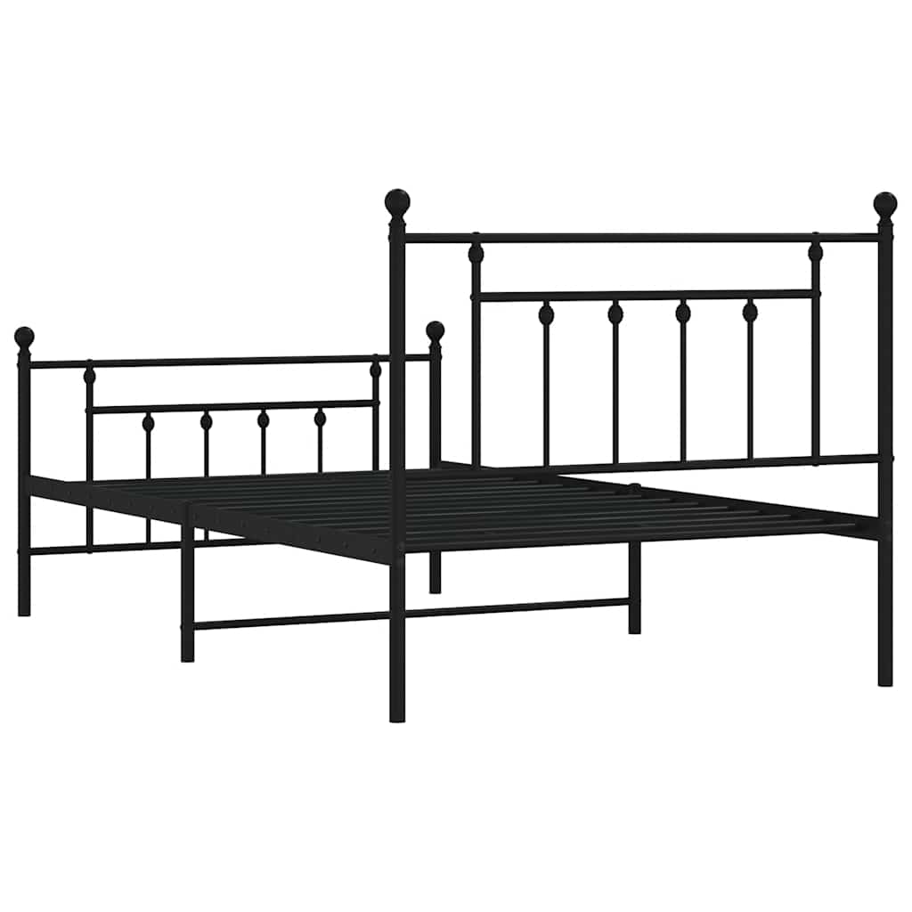 Sleek Black Metal Bed Frame with Footboard, 100x200cm, No Mattress