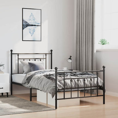 Sleek Black Metal Bed Frame with Footboard, 100x200cm, No Mattress