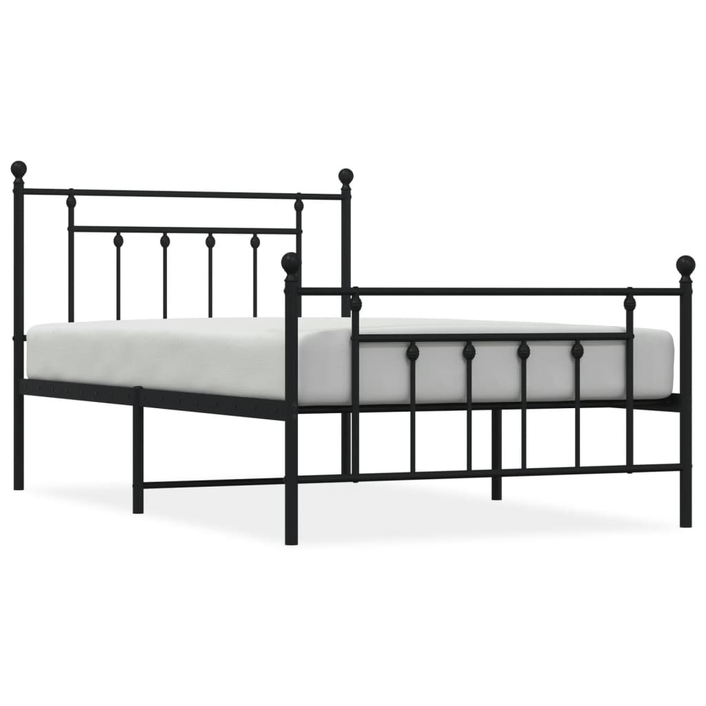 Black Metal Bed Frame with Footboard - 107x203cm (Mattress Not Included)