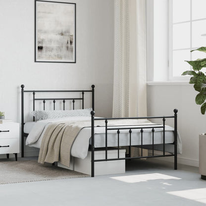Black Metal Bed Frame with Footboard - 107x203cm (Mattress Not Included)
