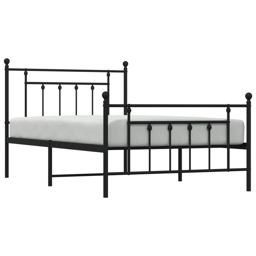 Black Metal Bed Frame with Footboard - 107x203cm (Mattress Not Included)