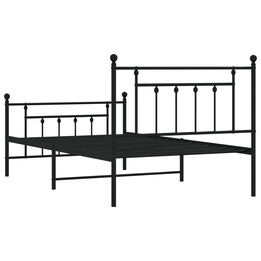 Black Metal Bed Frame with Footboard - 107x203cm (Mattress Not Included)