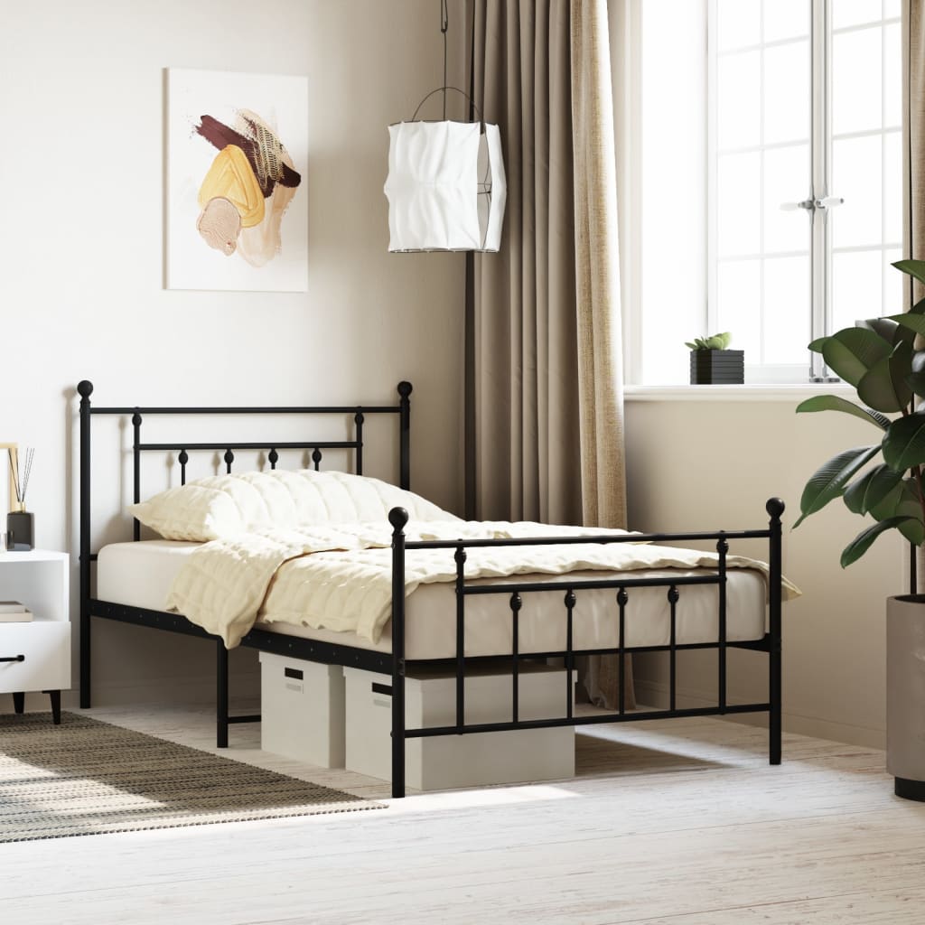 Black Metal Bed Frame with Footboard - 107x203cm (Mattress Not Included)