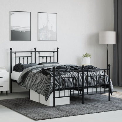 Black Metal Bed Frame with Footboard - 120x190cm Sturdy Design