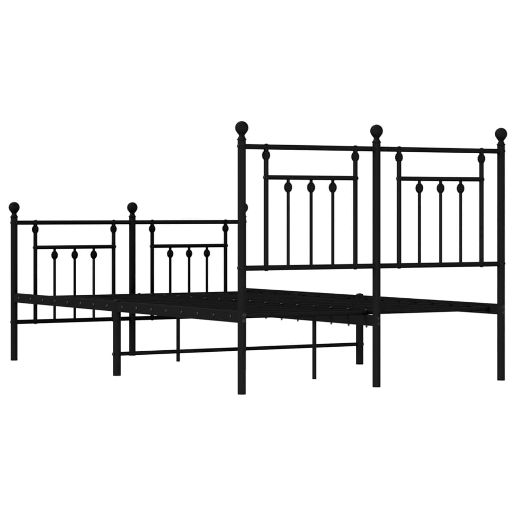 Black Metal Bed Frame with Footboard - 120x190cm Sturdy Design