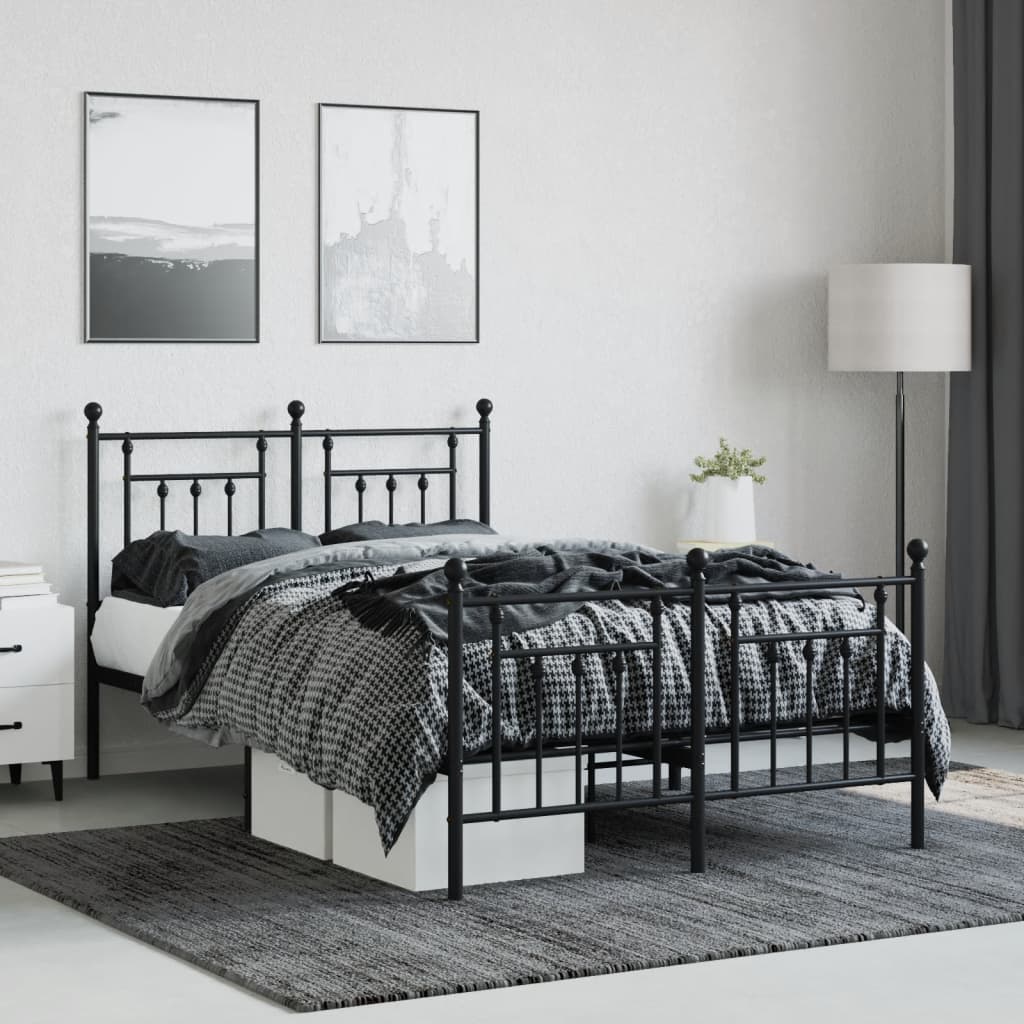 Sleek Black Metal Bed Frame with Footboard - 120x200cm Platform