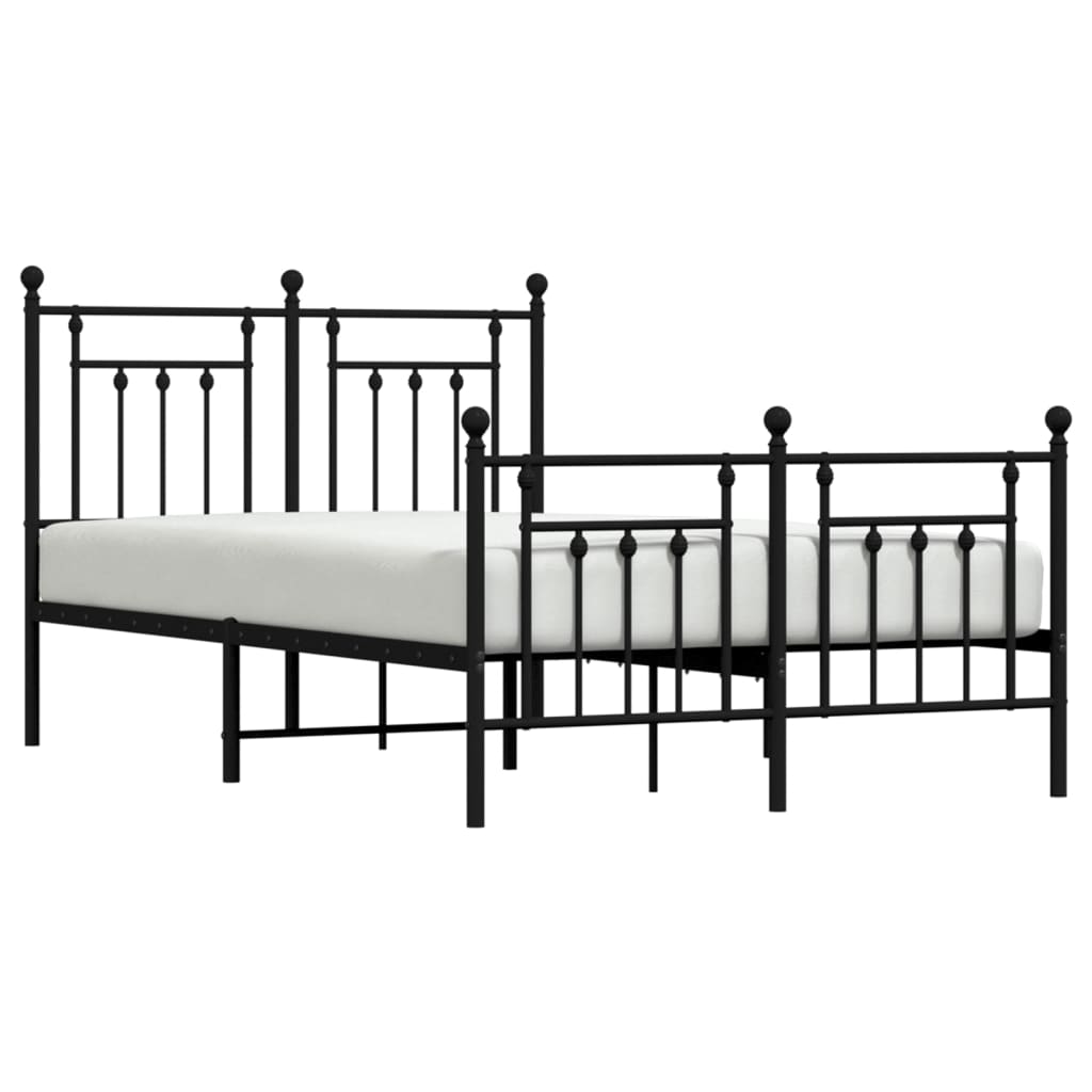 Sleek Black Metal Bed Frame with Footboard - 120x200cm Platform