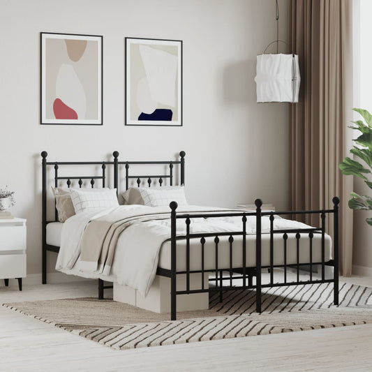 Sleek Black Metal Bed Frame with Footboard - 120x200cm Platform