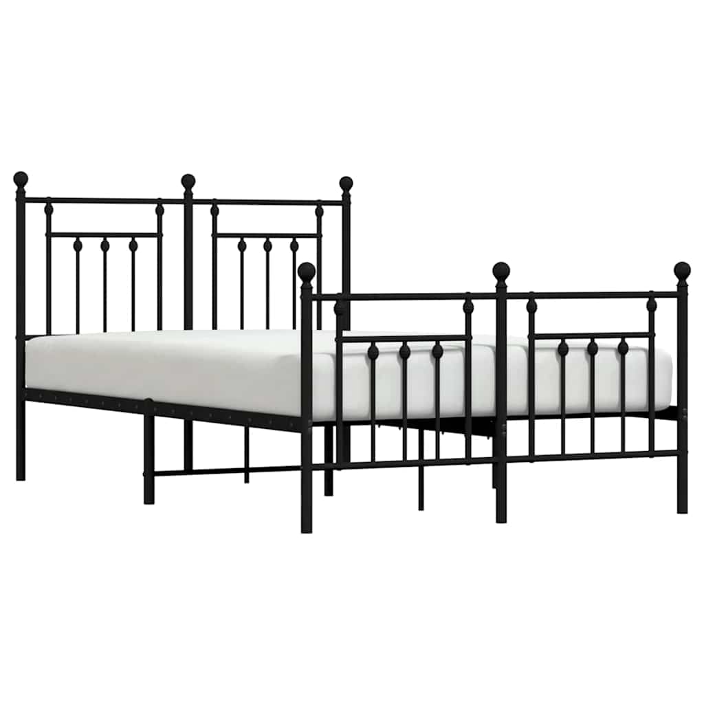 Metal Bed Frame without Mattress with Footboard Black 135x190cm