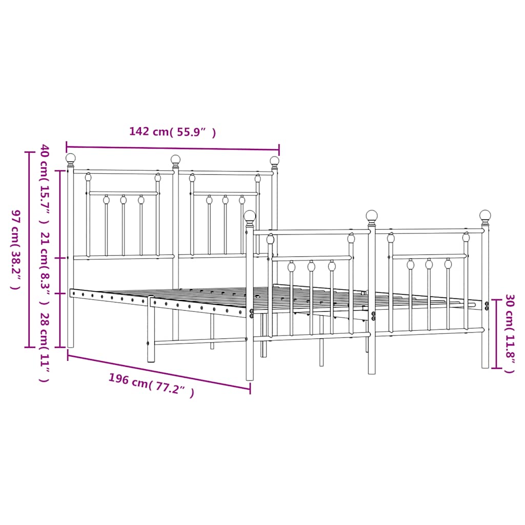 Metal Bed Frame without Mattress with Footboard Black 135x190cm