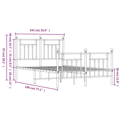 Metal Bed Frame without Mattress with Footboard Black 135x190cm