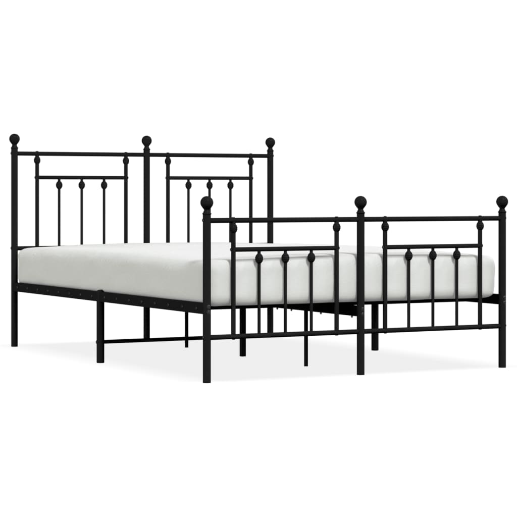 Black Metal Bed Frame with Footboard - 140x190cm Sturdy Design