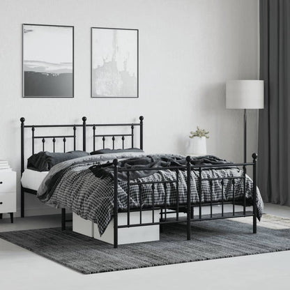 Black Metal Bed Frame with Footboard - 140x190cm Sturdy Design
