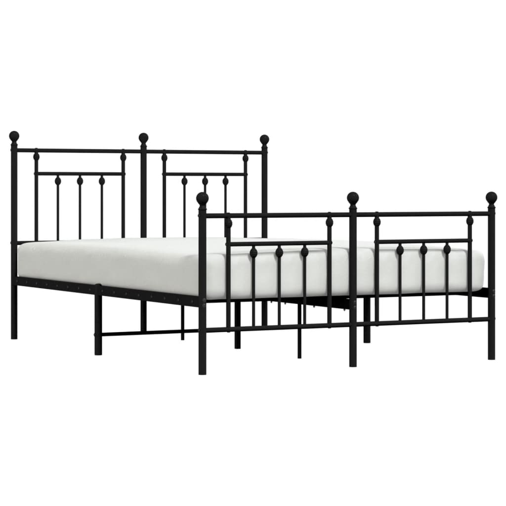 Black Metal Bed Frame with Footboard - 140x190cm Sturdy Design