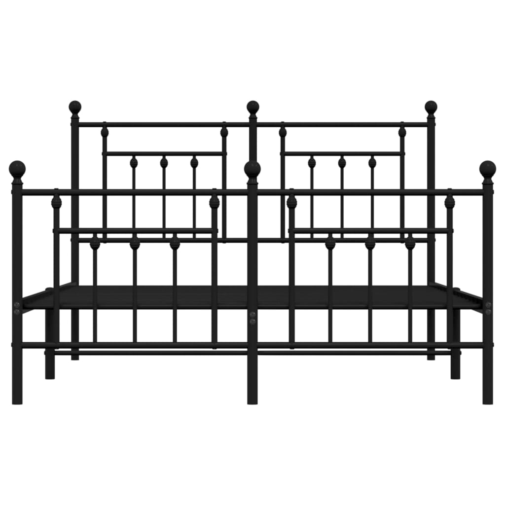 Black Metal Bed Frame with Footboard - 140x190cm Sturdy Design