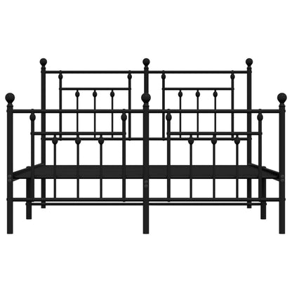Black Metal Bed Frame with Footboard - 140x190cm Sturdy Design