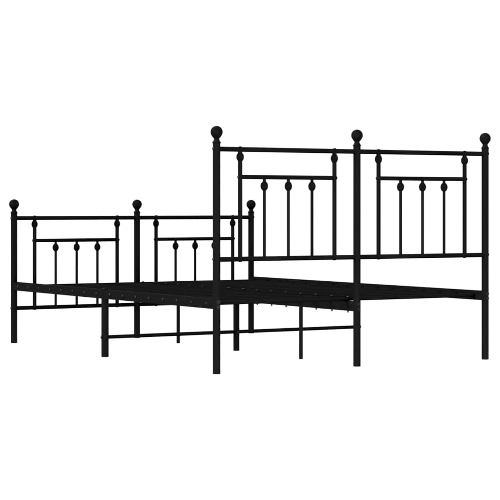 Black Metal Bed Frame with Footboard - 140x190cm Sturdy Design