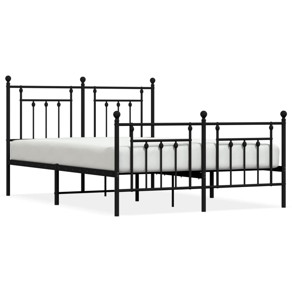 Black Metal Bed Frame with Footboard, 140x200cm, Sturdy Design