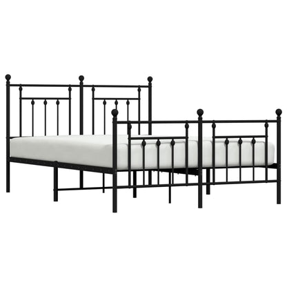 Black Metal Bed Frame with Footboard, 140x200cm, Sturdy Design